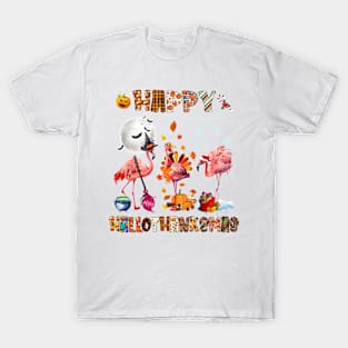 Cute Flamingo HalloThanksmas Happy Halloween Thanksgiving T-Shirt T-Shirt